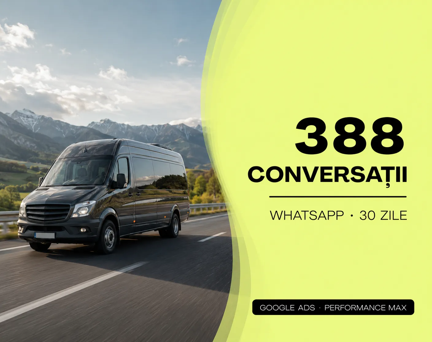 388 Conversații WhatsApp în 30 de Zile pentru Curse Diaspora România–Europa cu Google Ads Performance Max​