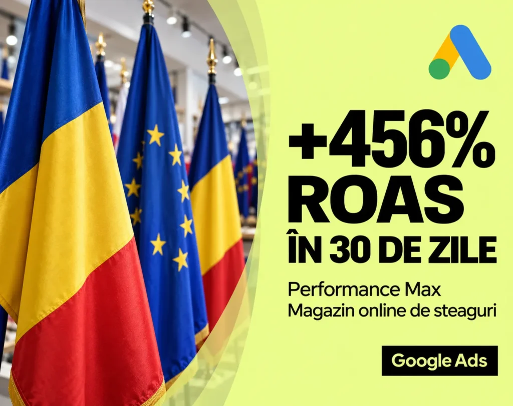 +456% ROAS în 30 de Zile: Cum Am Restructurat Google Ads Performance Max pentru un Magazin Online de Steaguri