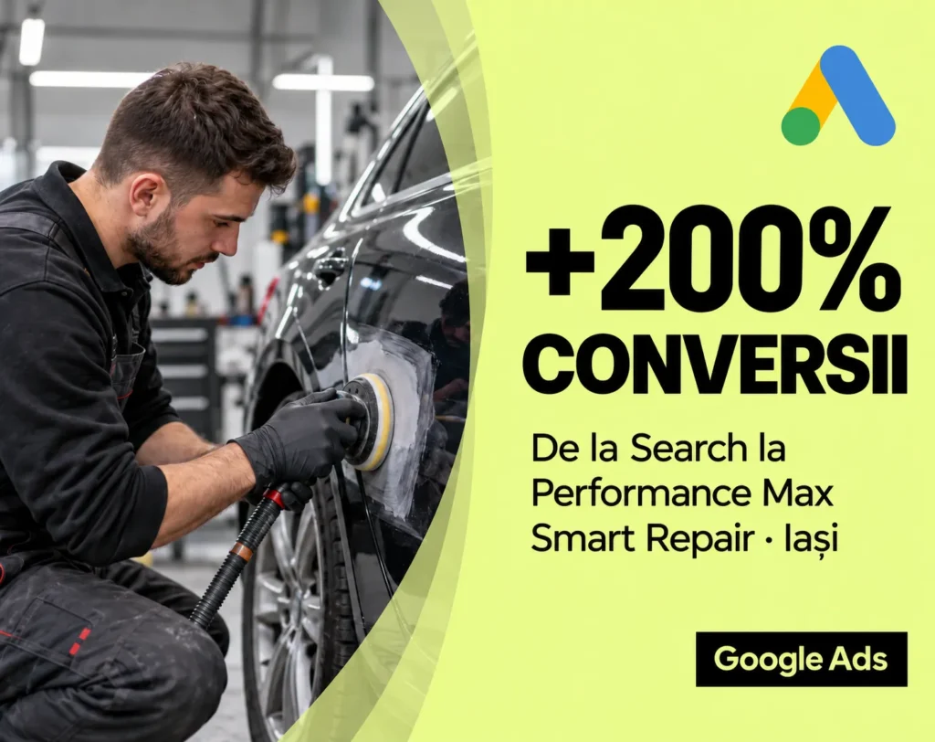+200% Conversii printr-un Pivot de la Search la Performance Max: Google Ads pentru un Service Smart Repair din Iași